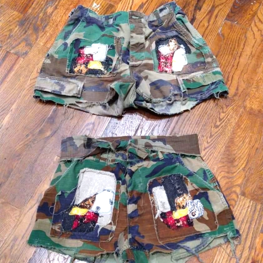 Custom Vintage Camo Shorts w/belt made to order